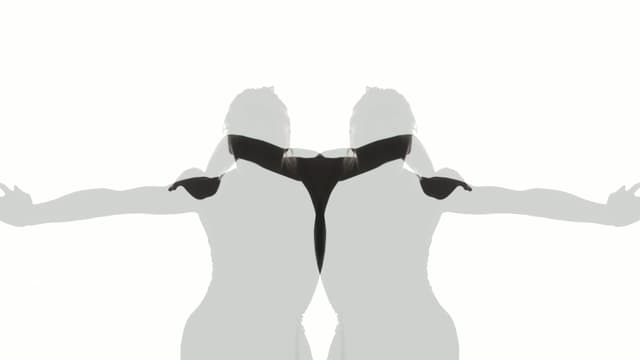 A silhoutted dancer in front of a plain white backdrop