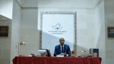 Dean Butler sits at his desk