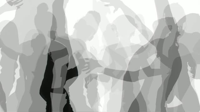 Overlaid images of silhoutted dancers in front of a plain white backdrop